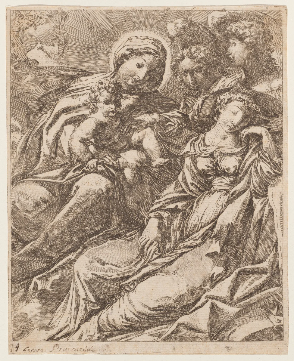 Vision of Saint Catherine of Alexandria by Lodovico Carracci, print, 1675-1700