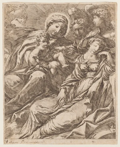 Vision of Saint Catherine of Alexandria by Lodovico Carracci, print, 1675-1700