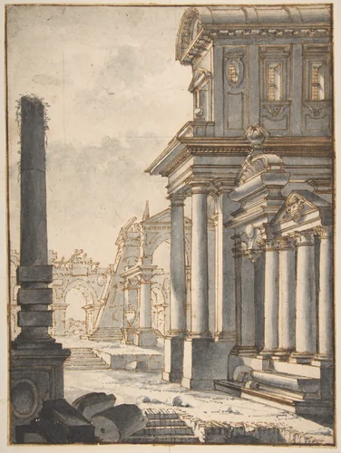 Façade and Ruins by Mauro Antonio Tesi, drawing, 1730-1766