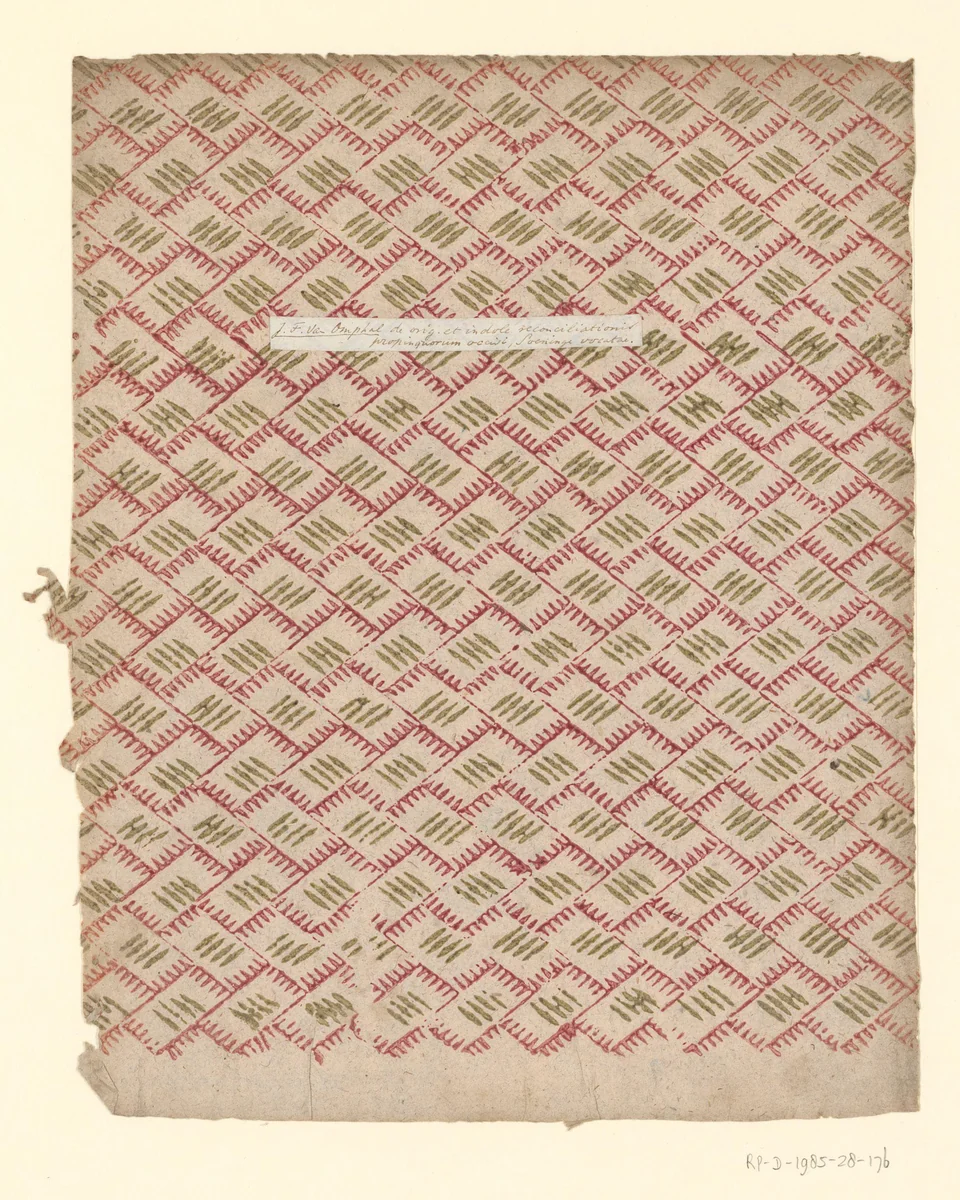 Blad met dwars op elkaar geplaatst rechthoekenpatroon met streepjes by anonymous, other, 1750-1900