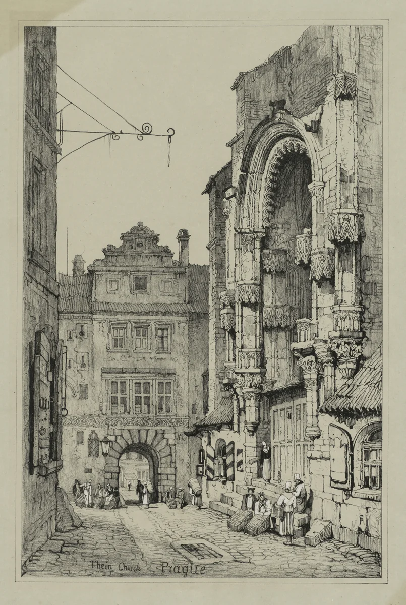 Facisimilies of Sketches made in Flanders and Germany: Thein Church, Prague by Samuel Prout, print, 1833