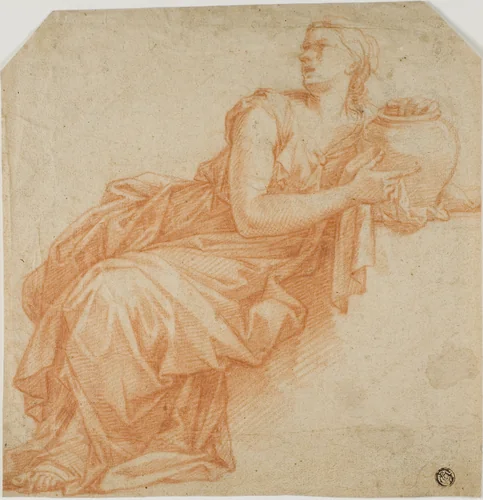 Draped Woman Holding Urn by François Verdier, drawing, 1671-1750