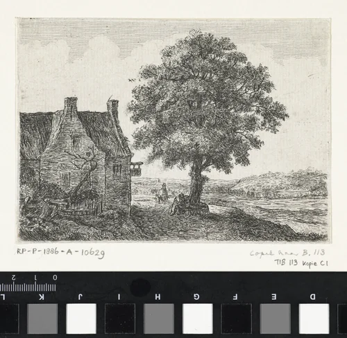 Grote lindeboom voor een herberg by anonymous, print, 1630-1740