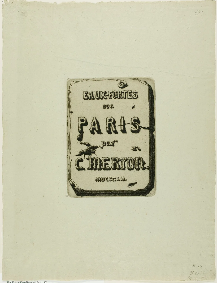 Title Page to Eaux-Fortes sur Paris by Charles Meryon, print, 1852