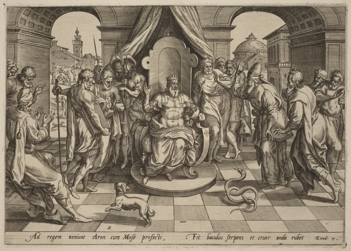 Moses and Aaron before the Pharoah by Johan Wierix
Maarten van Cleef
Gerard de Jode, print, 1553-1619