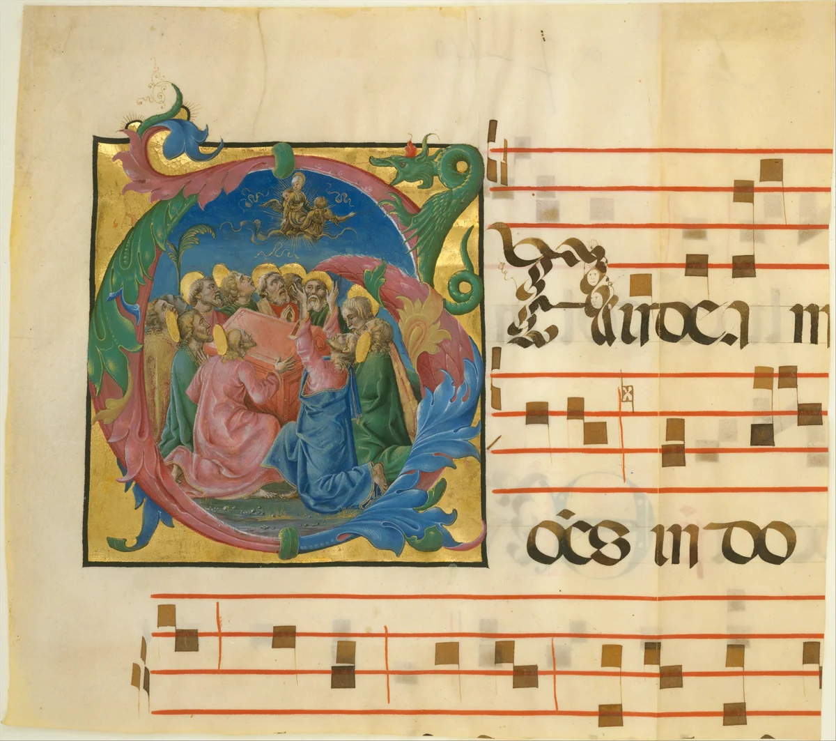 Manuscript Illumination with the Assumption of the Virgin in an Initial G, from a Gradual by Cosmè Tura, manuscript, 1450-1460