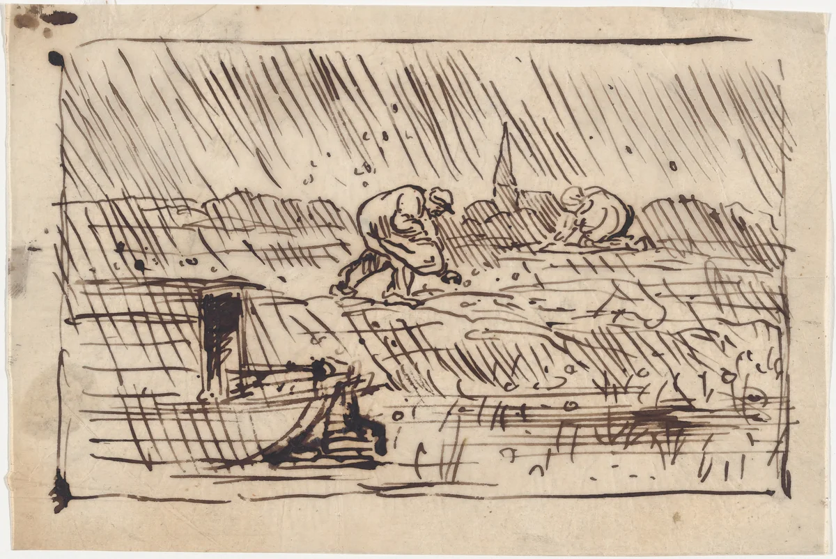 Gleaners in the Hail by Charles-François Daubigny, drawing, 1862