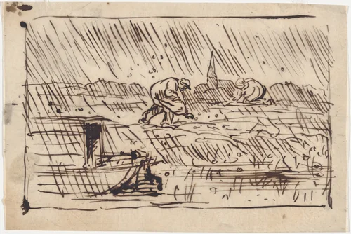 Gleaners in the Hail by Charles-François Daubigny, drawing, 1862