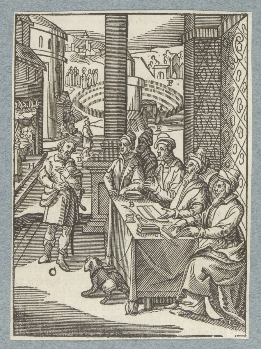 Gelijkenis van de onrechtvaardige rentmeester by Christoffel van Sichem, print, 1629