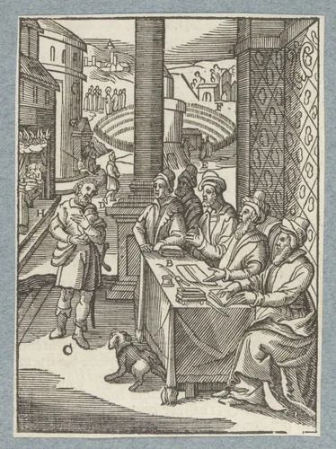 Gelijkenis van de onrechtvaardige rentmeester by Christoffel van Sichem, print, 1629