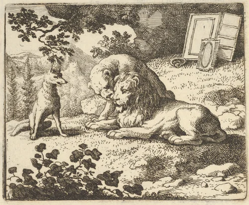 Renard Lies that he Gave the Ram Various Precious Objects that Were Meant for the Lion and Lioness from Hendrick van Alcmar's Renard The Fox by Allart van Everdingen, print, 1650-1675