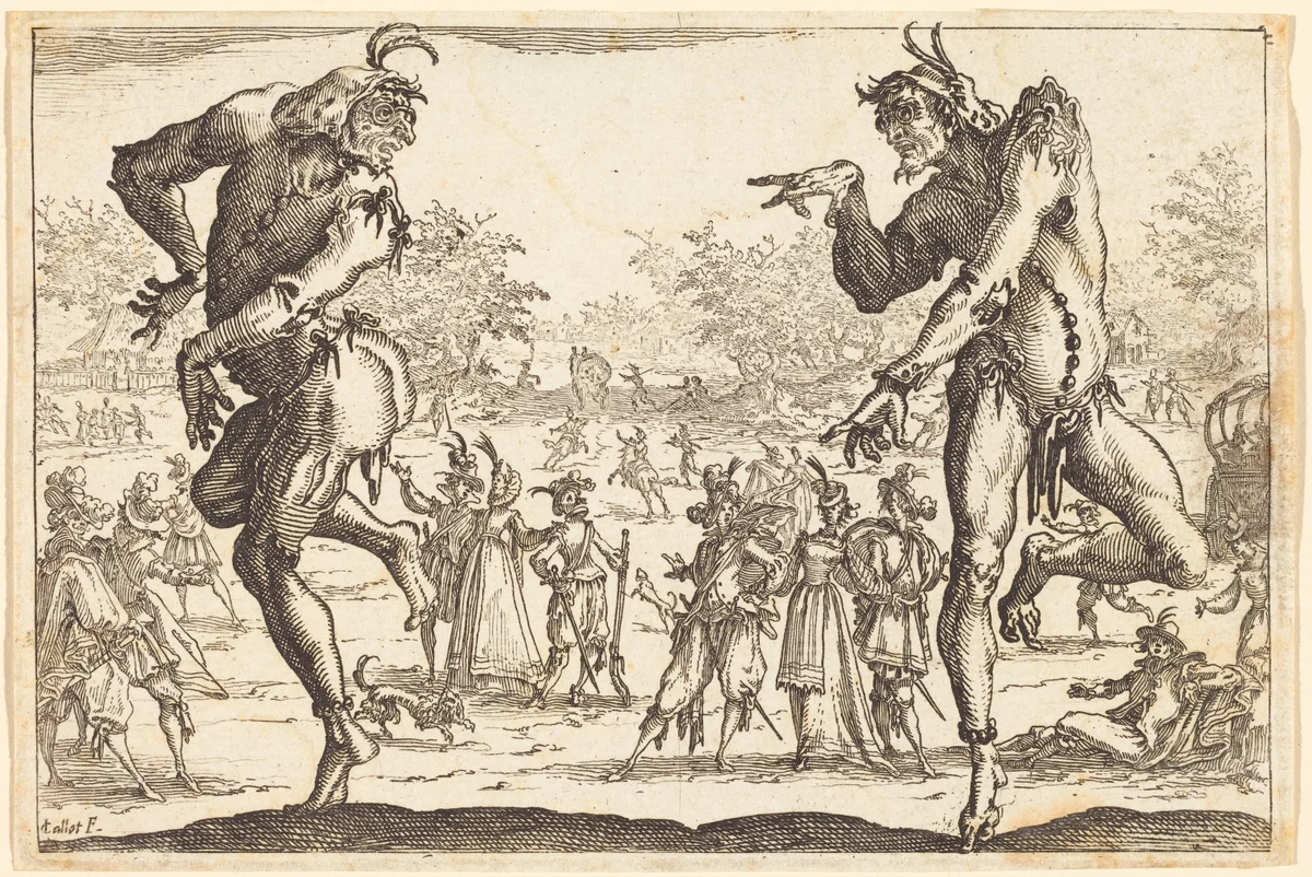 Two Zanni by Jacques Callot, print, 1616