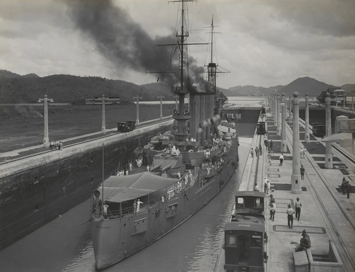 U.S.S. Tennessee in west chamber Miraflores upper lock by Unidentified Photographer, photograph, 1916