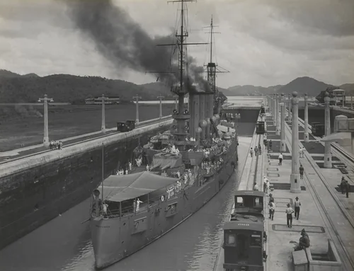 U.S.S. Tennessee in west chamber Miraflores upper lock by Unidentified Photographer, photograph, 1916