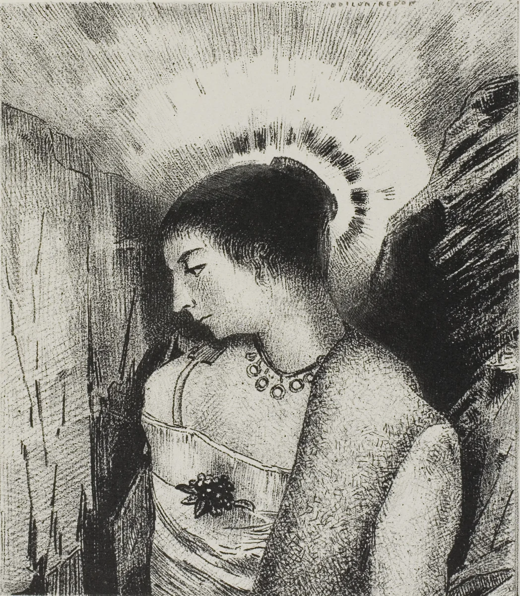 Here is the Good Goddess, the Idaean Mother of the Mountains, plate 15 of 24 by Odilon Redon, print, 1896