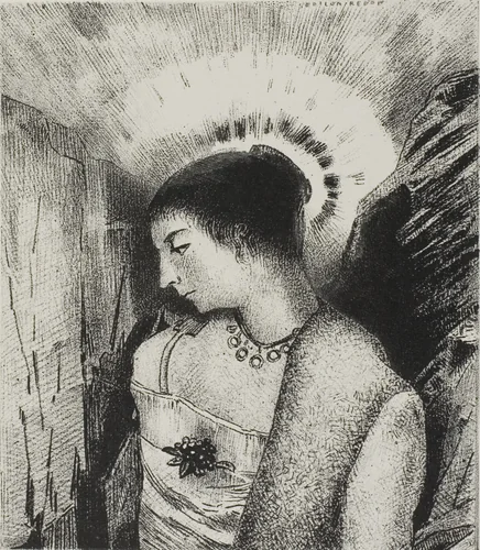 Here is the Good Goddess, the Idaean Mother of the Mountains, plate 15 of 24 by Odilon Redon, print, 1896