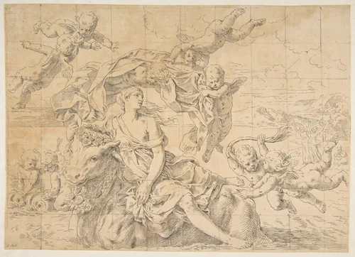 Rape of Europa by Simone Cantarini, print, 1631-1641