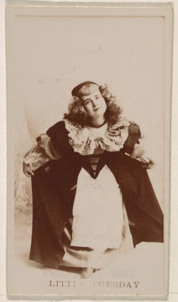 Little Tuesday, from the Actresses series (N245) issued by Kinney Brothers to promote Sweet Caporal Cigarettes by Kinney Brothers Tobacco Company, photograph, 1890