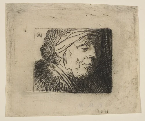 Head of an Old Woman by Jan Georg van Vliet, print, 1620-1640