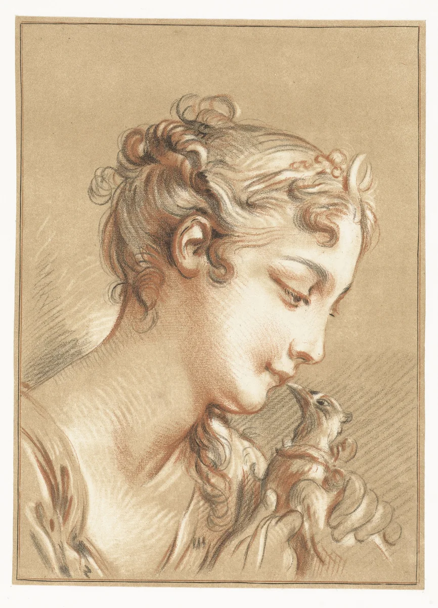 Meisje met een duif by Gilles Demarteau, print, 1756-1776