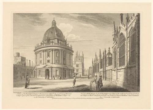 Gezicht op het Radcliffe Square by William Woollett, print, 1755