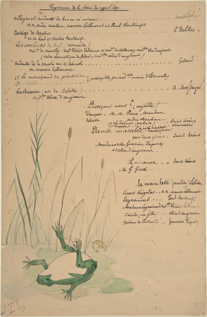 Program for the Evening of April 11, 1891 by anonymous, drawing, 1891