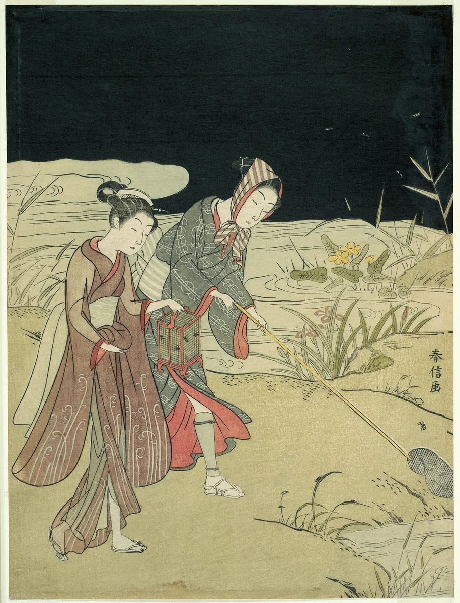 Catching Fireflies by Suzuki Harunobu (鈴木春信), print, 1767