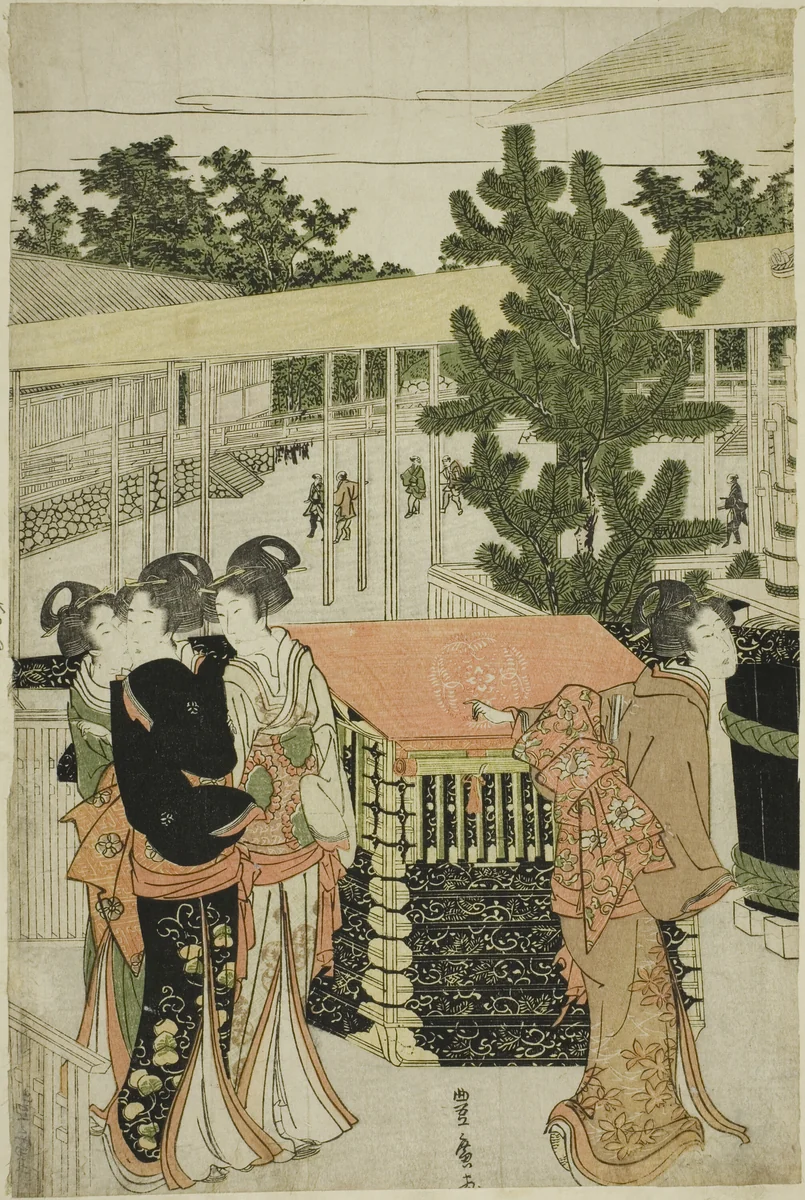 New Year's Pilgrimage to Myohoji Temple in Horinouchi (Horinouchi Myohoji eho mairi no zu) by Utagawa Toyohiro (歌川豊広), print, 1799-1815