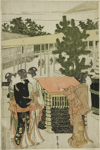 New Year's Pilgrimage to Myohoji Temple in Horinouchi (Horinouchi Myohoji eho mairi no zu) by Utagawa Toyohiro (歌川豊広), print, 1799-1815