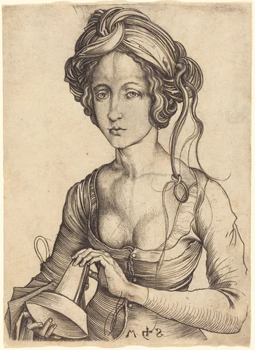 A Foolish Virgin by Martin Schongauer, print, 1475-1491