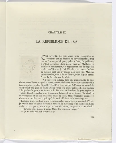 Frédéric Mistral: Mémoires et Recits by Frédéric Mistral: bust of a woman (page 103) by Auguste Brouet, other, 1937