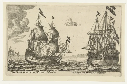De schepen De Parel en De Dubbele Arend by anonymous, print, 1652-1714