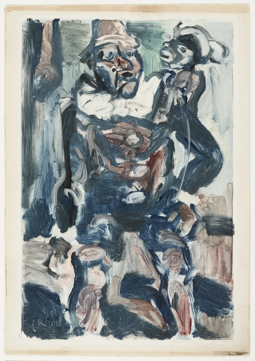 Clown with Monkey by Georges Rouault, print, 1910