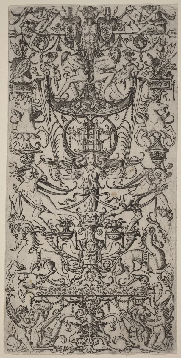 Ornament Panel with a Birdcage by Nicoletto da Modena, print, 1507
