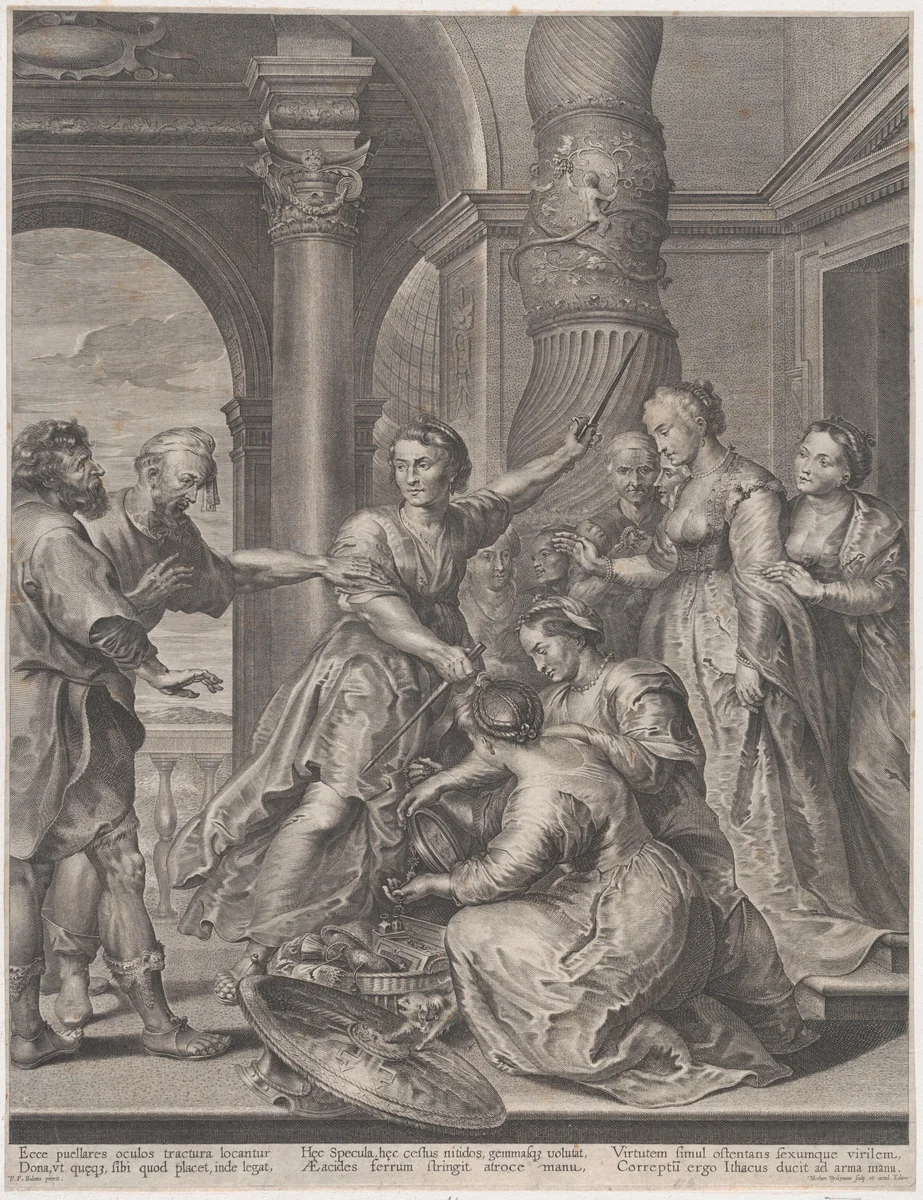 Achilles and the daughters of Lycomedes by Nicolaes Ryckmans, print, 1615-1631