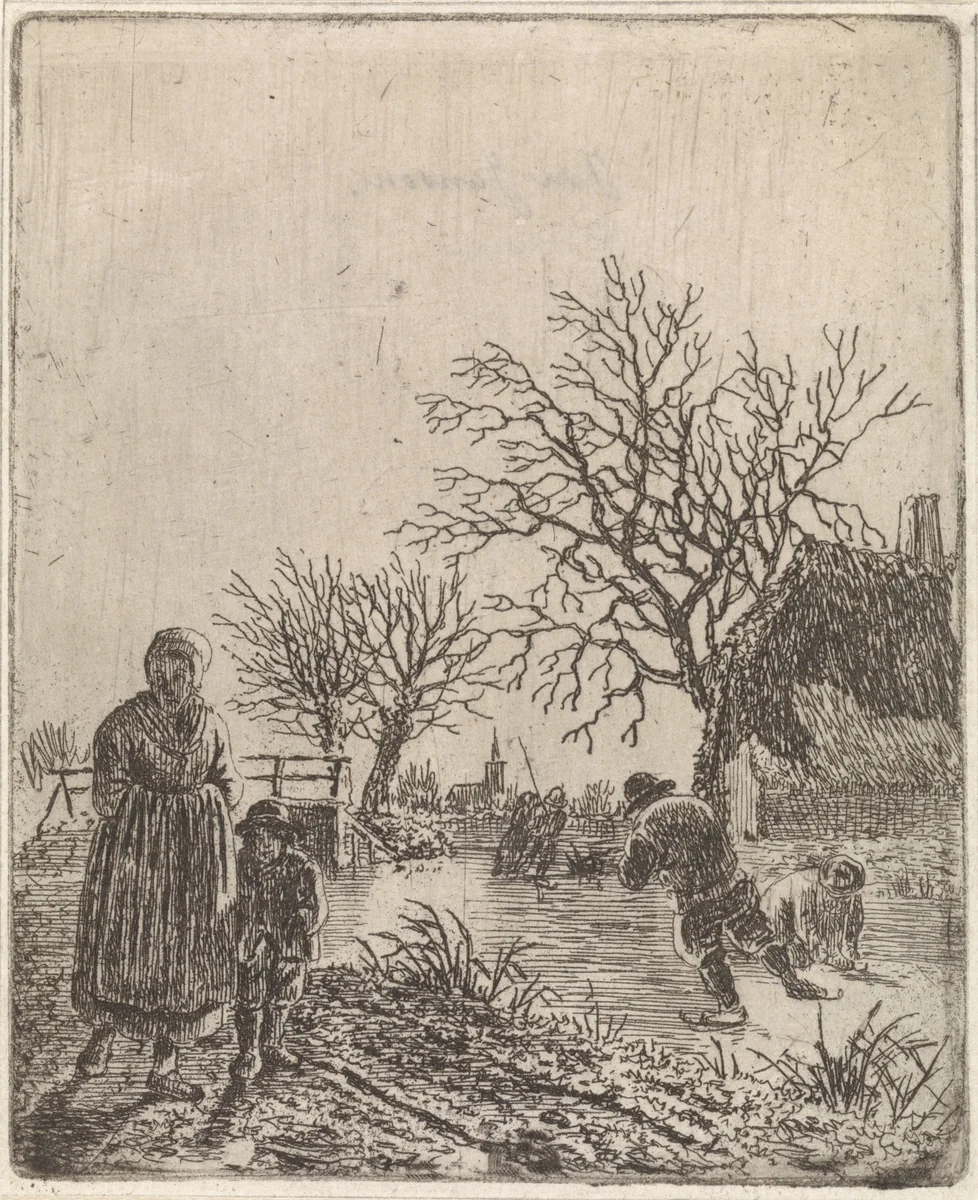 Landschap met schaatsers by Johannes Christiaan Janson, print, 1778-1823