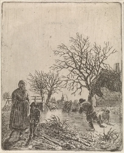 Landschap met schaatsers by Johannes Christiaan Janson, print, 1778-1823