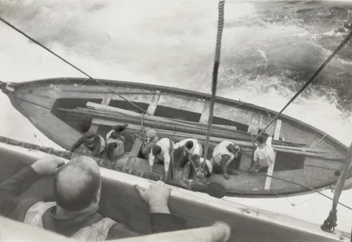 "Just Before the Waves Closed Over the Vestris" by Fred Hansen, photograph, 1928