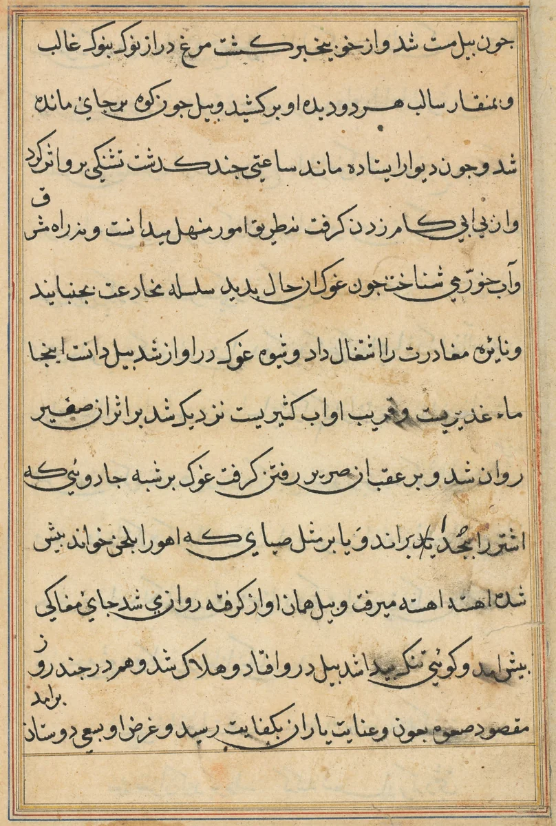 Page from Tales of a Parrot (Tuti-nama): text page by Unknown, painting, 1555-1565