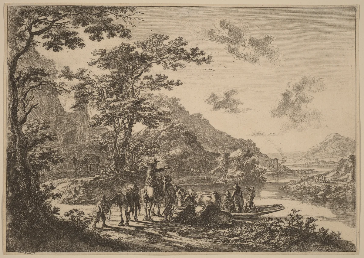 View of the Tiber in the Campagna by Jan Both, print, 1615-1652