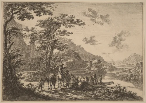 View of the Tiber in the Campagna by Jan Both, print, 1615-1652