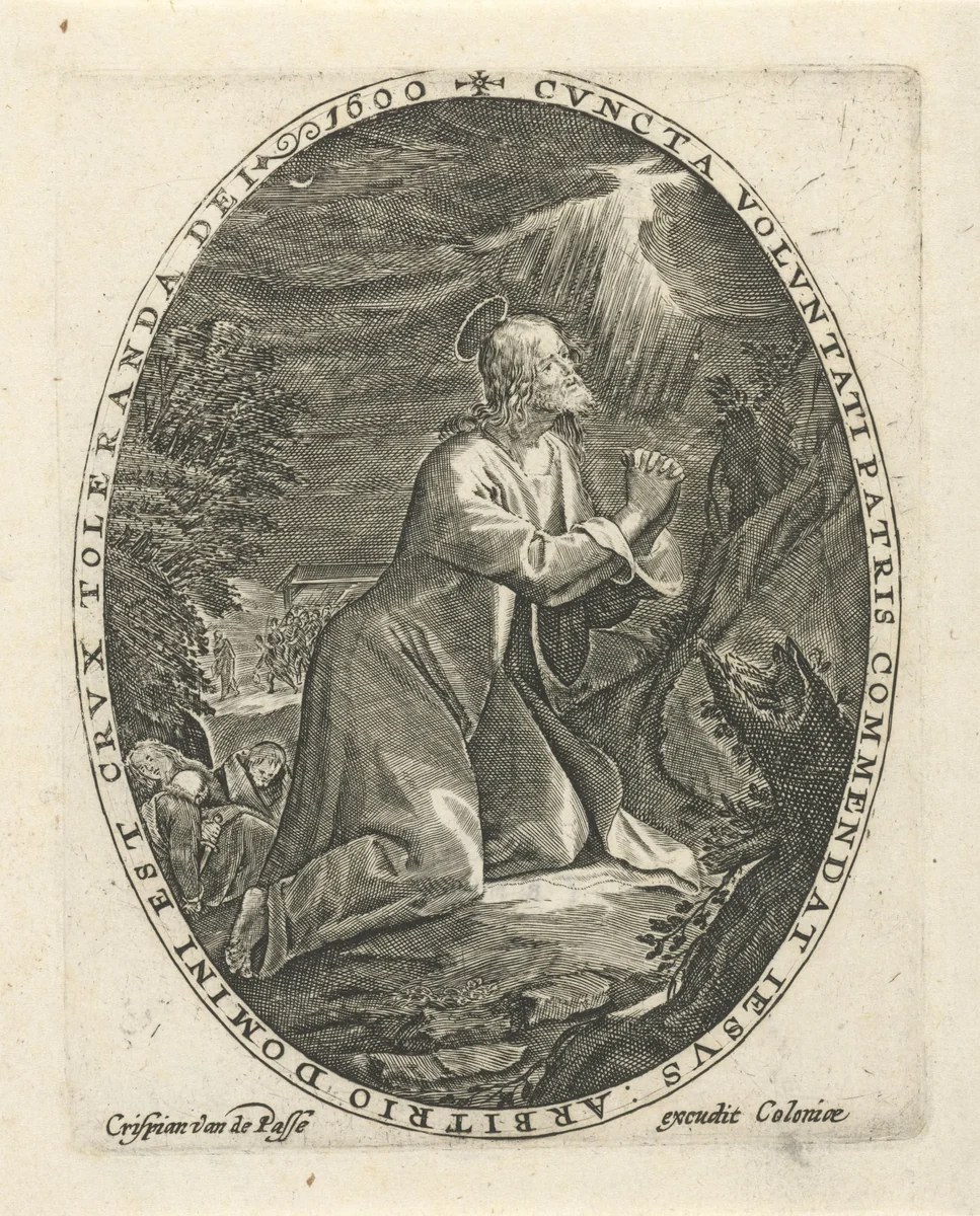 Christus in de hof van Getsemane by Crispijn van de Passe, print, 1600