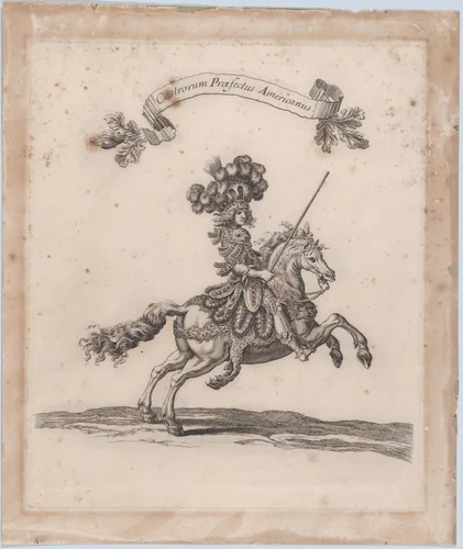 Castrorum Prœfectus Americanus, from "Courses de Testes et de Bagues Faittes par Roy et par les Princes et Signeurs de sa Cour, en l'annee 1662" (Grand Carrousel) by François Chauveau, print, 1662-1670