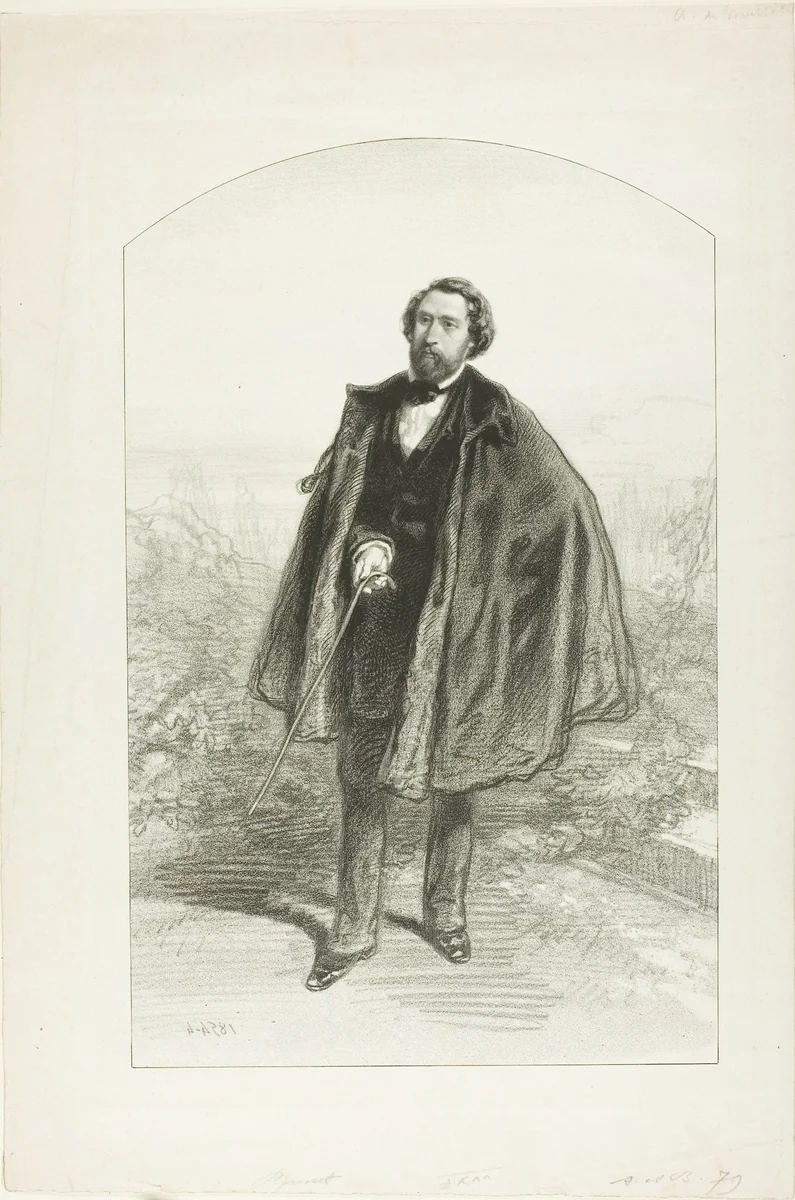 Alfred de Musset by Paul Gavarni, print, 1854