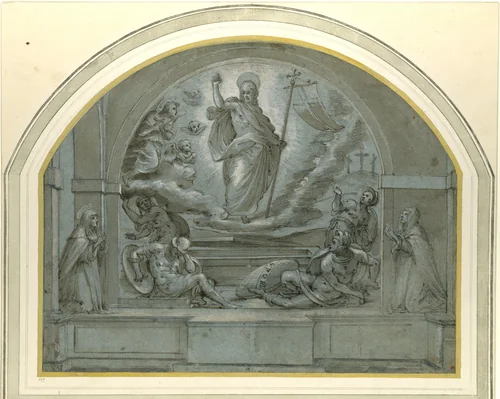 Design for a Frescoed Altarpiece of The Resurrection by Maso da San Friano, drawing, 1555-1565
