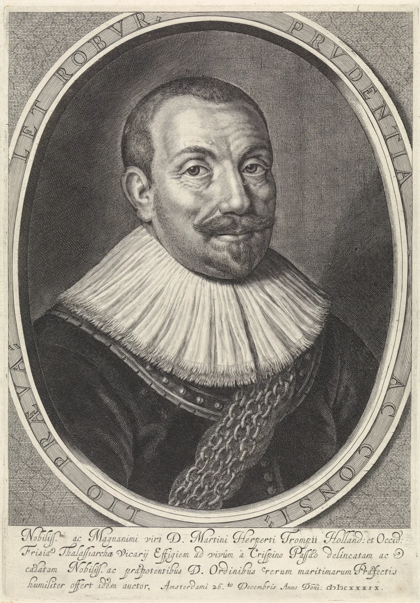 Portret van Maarten Harpertszoon Tromp by Crispijn van de Passe, print, 1639