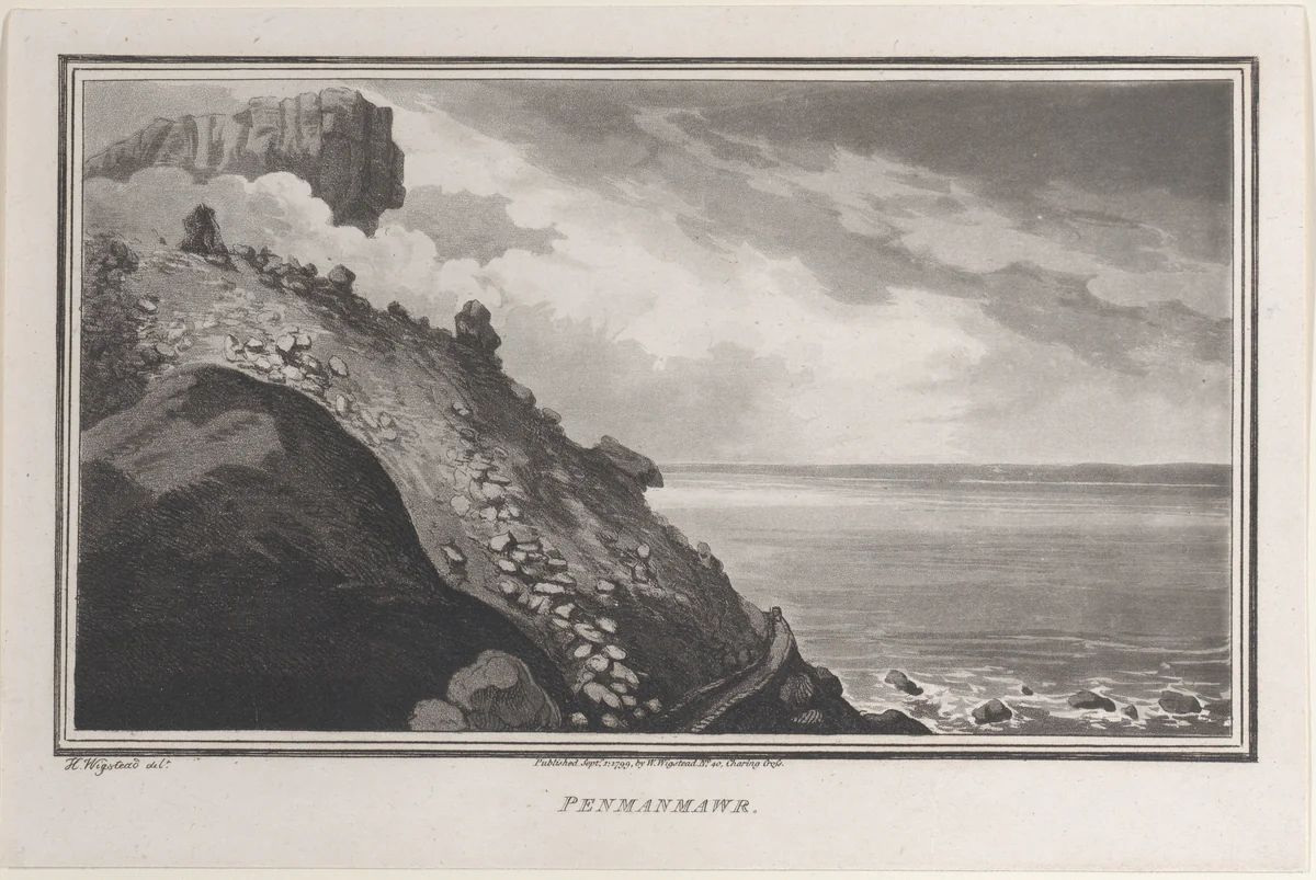 Penmanmawr, from "Remarks on a Tour to North and South Wales, in the year 1797" by John Hill, print, 1799