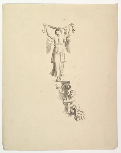Statue of an Angel by Claude Mellan, print, 1600-1688