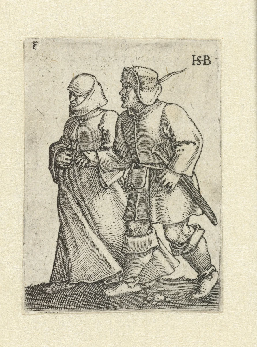 Dansend boerenpaar by Unknown, print, 1537