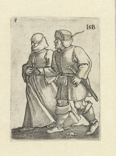 Dansend boerenpaar by Unknown, print, 1537